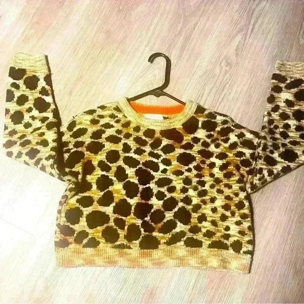 TOPSHOP TRENDY ANIMAL LEOPARD PRINT CROPED LONG SLEEVE ROUND NECK SWEATER 2